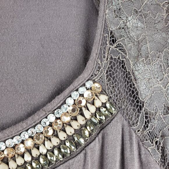 Maurices Plus Women's 3X Beaded Rhinestone Neck Dressy Tank Top Brown Lace Trim - Picture 3 of 8